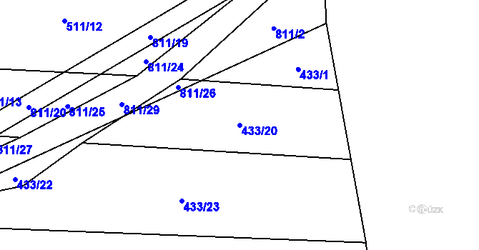 Parcela st. 433/20 v KÚ Měník u Nového Bydžova, Katastrální mapa