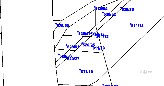 Parcela st. 520/25 v KÚ Měník u Nového Bydžova, Katastrální mapa
