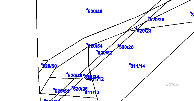 Parcela st. 520/52 v KÚ Měník u Nového Bydžova, Katastrální mapa