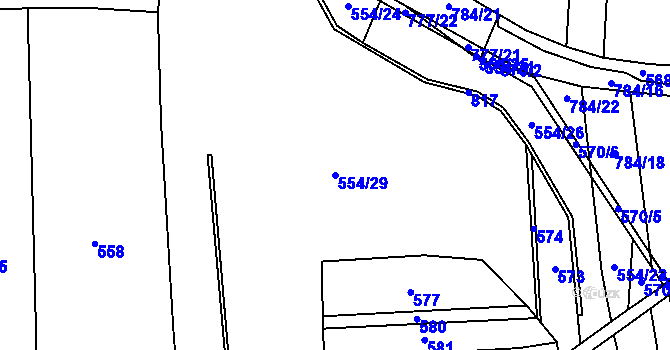 Parcela st. 554/29 v KÚ Měník u Nového Bydžova, Katastrální mapa