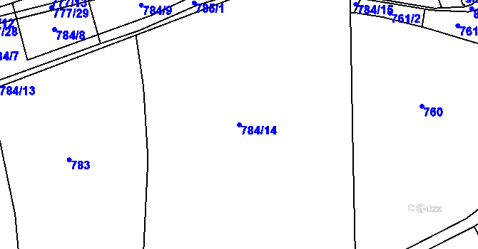 Parcela st. 784/14 v KÚ Měník u Nového Bydžova, Katastrální mapa