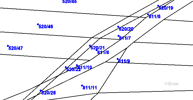 Parcela st. 811/8 v KÚ Měník u Nového Bydžova, Katastrální mapa