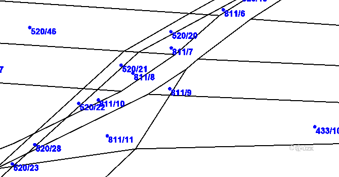 Parcela st. 811/9 v KÚ Měník u Nového Bydžova, Katastrální mapa