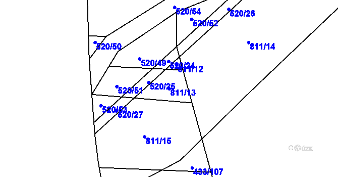 Parcela st. 811/13 v KÚ Měník u Nového Bydžova, Katastrální mapa