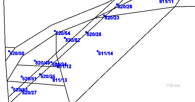 Parcela st. 811/14 v KÚ Měník u Nového Bydžova, Katastrální mapa