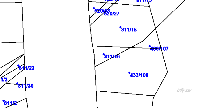 Parcela st. 811/16 v KÚ Měník u Nového Bydžova, Katastrální mapa