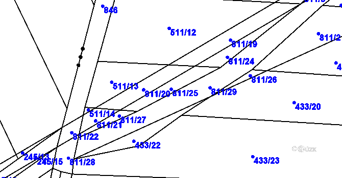 Parcela st. 811/25 v KÚ Měník u Nového Bydžova, Katastrální mapa
