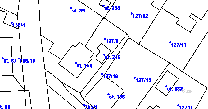 Parcela st. 249 v KÚ Měník u Nového Bydžova, Katastrální mapa
