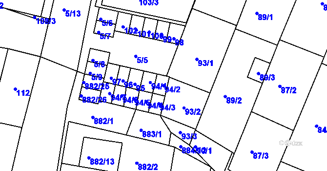 Parcela st. 94/2 v KÚ Měnín, Katastrální mapa