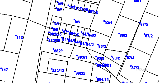 Parcela st. 94/4 v KÚ Měnín, Katastrální mapa