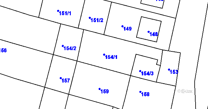 Parcela st. 154/1 v KÚ Měnín, Katastrální mapa