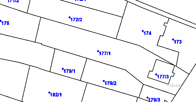 Parcela st. 177/1 v KÚ Měnín, Katastrální mapa
