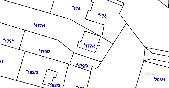 Parcela st. 177/3 v KÚ Měnín, Katastrální mapa