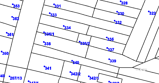 Parcela st. 336/2 v KÚ Měnín, Katastrální mapa