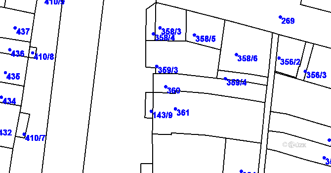 Parcela st. 360 v KÚ Měnín, Katastrální mapa