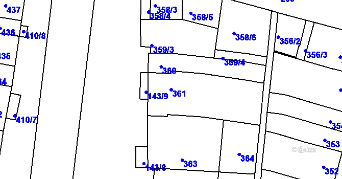 Parcela st. 361 v KÚ Měnín, Katastrální mapa