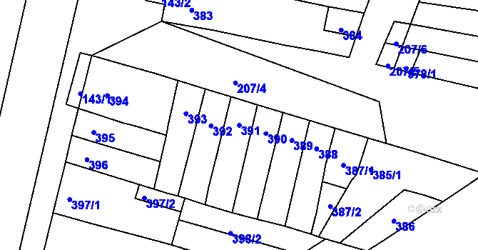Parcela st. 391 v KÚ Měnín, Katastrální mapa