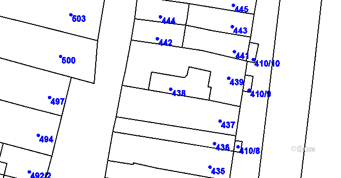 Parcela st. 438 v KÚ Měnín, Katastrální mapa