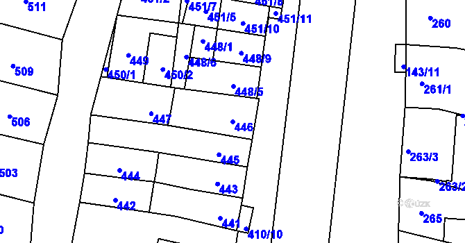 Parcela st. 446 v KÚ Měnín, Katastrální mapa