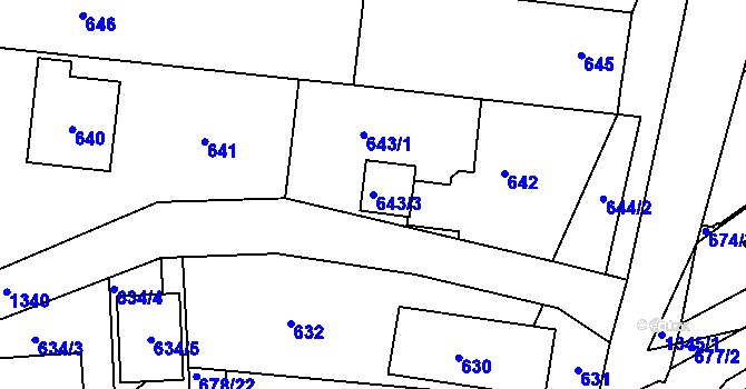 Parcela st. 643/3 v KÚ Měnín, Katastrální mapa