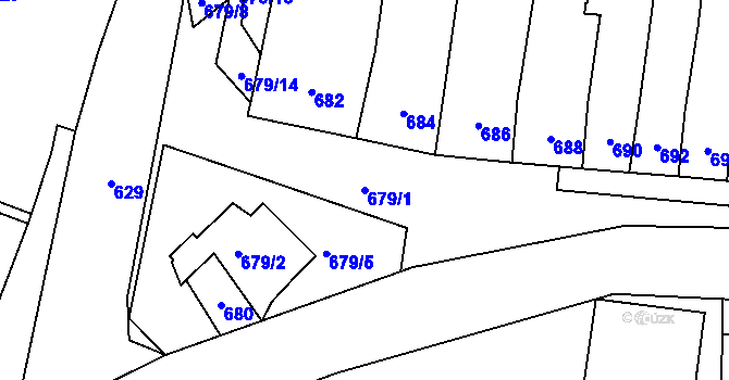 Parcela st. 679/1 v KÚ Měnín, Katastrální mapa