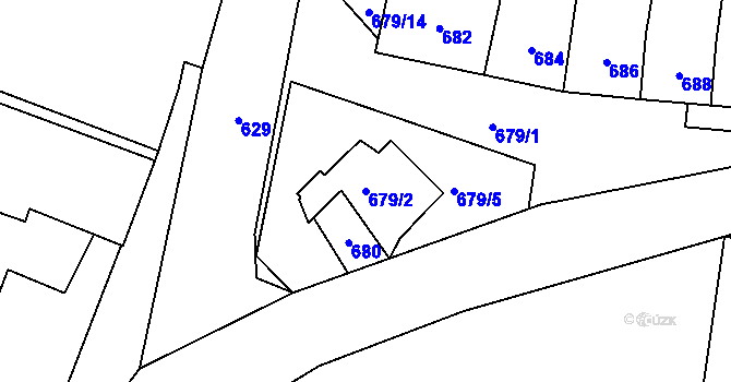 Parcela st. 679/2 v KÚ Měnín, Katastrální mapa