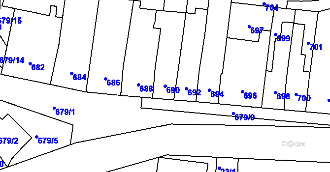 Parcela st. 690 v KÚ Měnín, Katastrální mapa