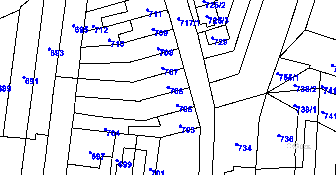 Parcela st. 706 v KÚ Měnín, Katastrální mapa