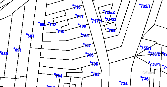 Parcela st. 707 v KÚ Měnín, Katastrální mapa