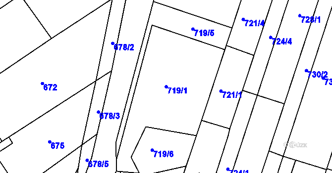 Parcela st. 719/1 v KÚ Měnín, Katastrální mapa