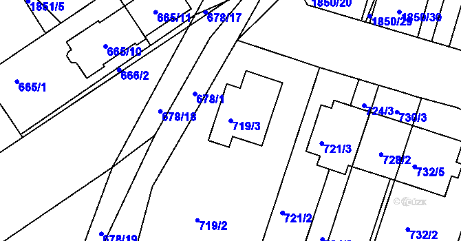 Parcela st. 719/3 v KÚ Měnín, Katastrální mapa