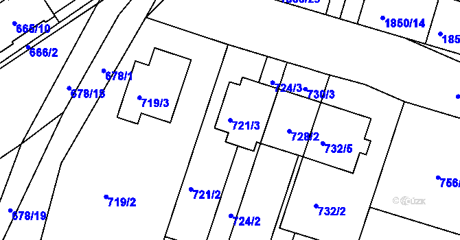 Parcela st. 721/3 v KÚ Měnín, Katastrální mapa