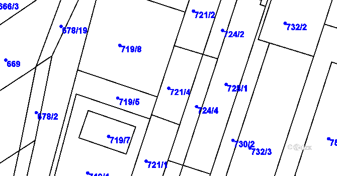 Parcela st. 721/4 v KÚ Měnín, Katastrální mapa