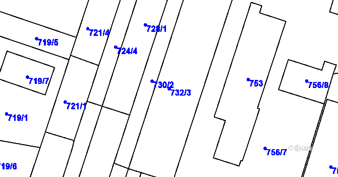 Parcela st. 732/3 v KÚ Měnín, Katastrální mapa