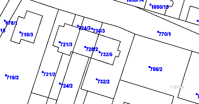 Parcela st. 732/5 v KÚ Měnín, Katastrální mapa