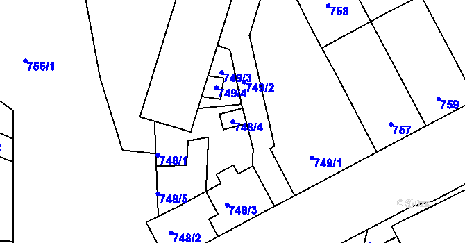 Parcela st. 748/4 v KÚ Měnín, Katastrální mapa