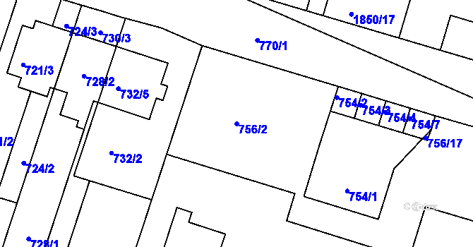 Parcela st. 756/2 v KÚ Měnín, Katastrální mapa