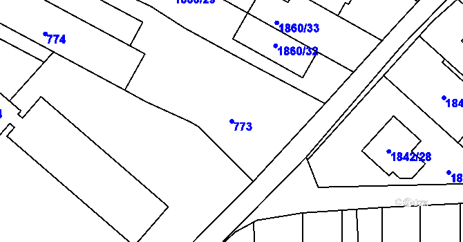 Parcela st. 773 v KÚ Měnín, Katastrální mapa