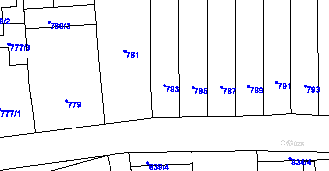 Parcela st. 783 v KÚ Měnín, Katastrální mapa