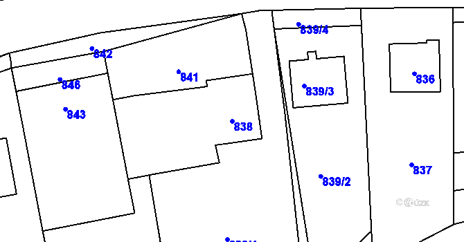 Parcela st. 838 v KÚ Měnín, Katastrální mapa