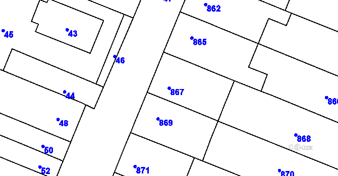Parcela st. 867 v KÚ Měnín, Katastrální mapa