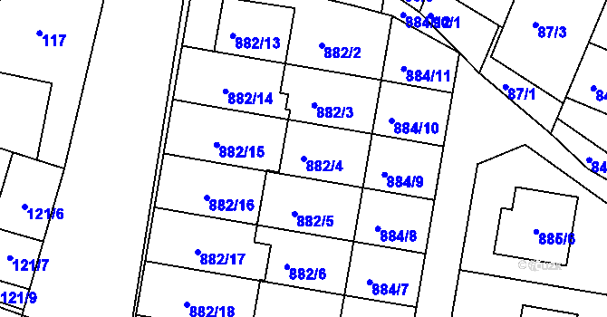 Parcela st. 882/4 v KÚ Měnín, Katastrální mapa