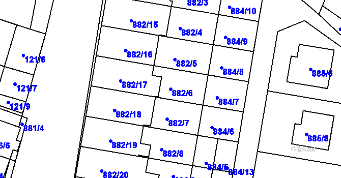 Parcela st. 882/6 v KÚ Měnín, Katastrální mapa