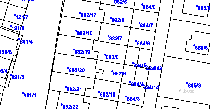 Parcela st. 882/8 v KÚ Měnín, Katastrální mapa
