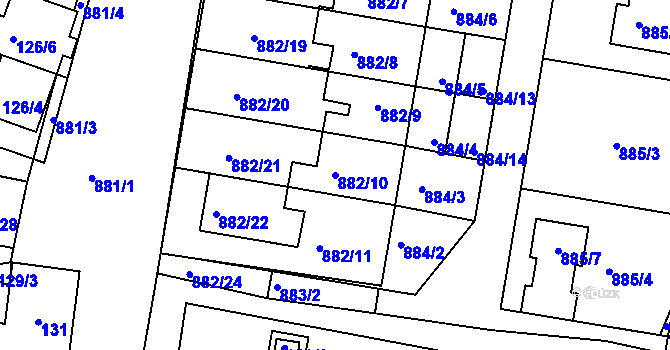 Parcela st. 882/10 v KÚ Měnín, Katastrální mapa