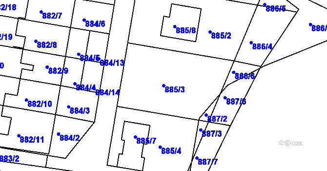 Parcela st. 885/3 v KÚ Měnín, Katastrální mapa