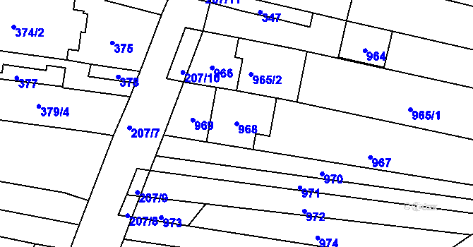 Parcela st. 968 v KÚ Měnín, Katastrální mapa