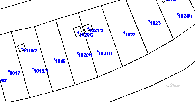 Parcela st. 1021/1 v KÚ Měnín, Katastrální mapa