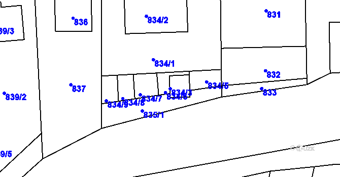 Parcela st. 834/3 v KÚ Měnín, Katastrální mapa