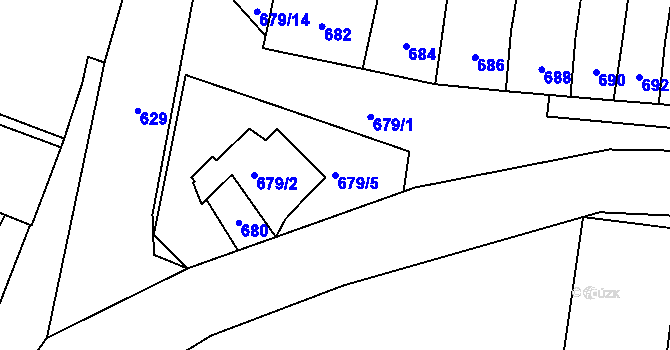 Parcela st. 679/5 v KÚ Měnín, Katastrální mapa